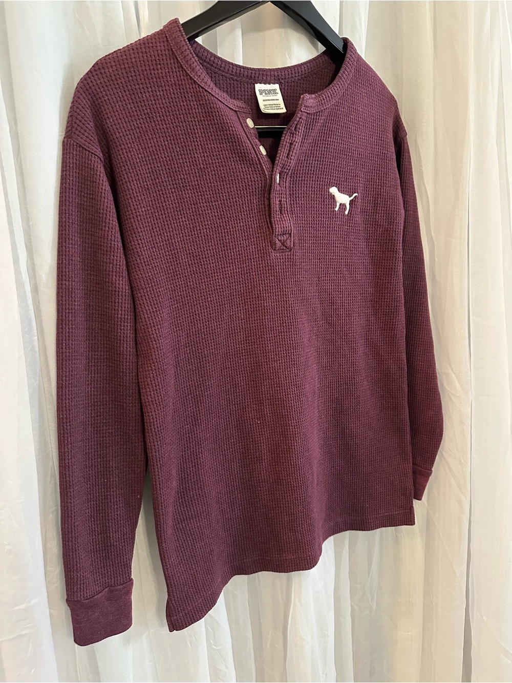 Victoria Secret PINK Maroon Henley Thermal Shirt with Logo